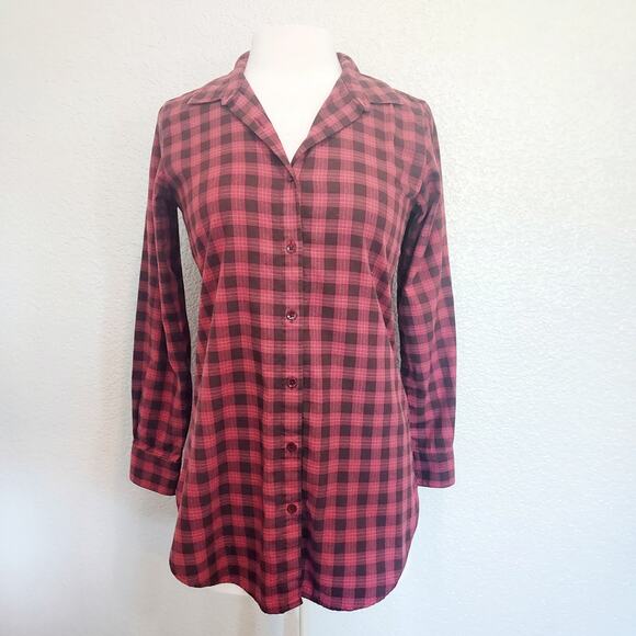 Garnet Hill Red & Plaid Long Sleeve Button Down Size 00 - Picture 1 of 12